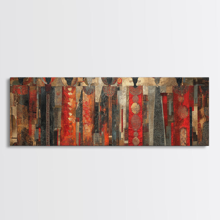 Abstract African Women In Red Patterned Dresses Wall Art, Black Women Art, Afrocentric Decor, Cultural Canvas Print For Living Room