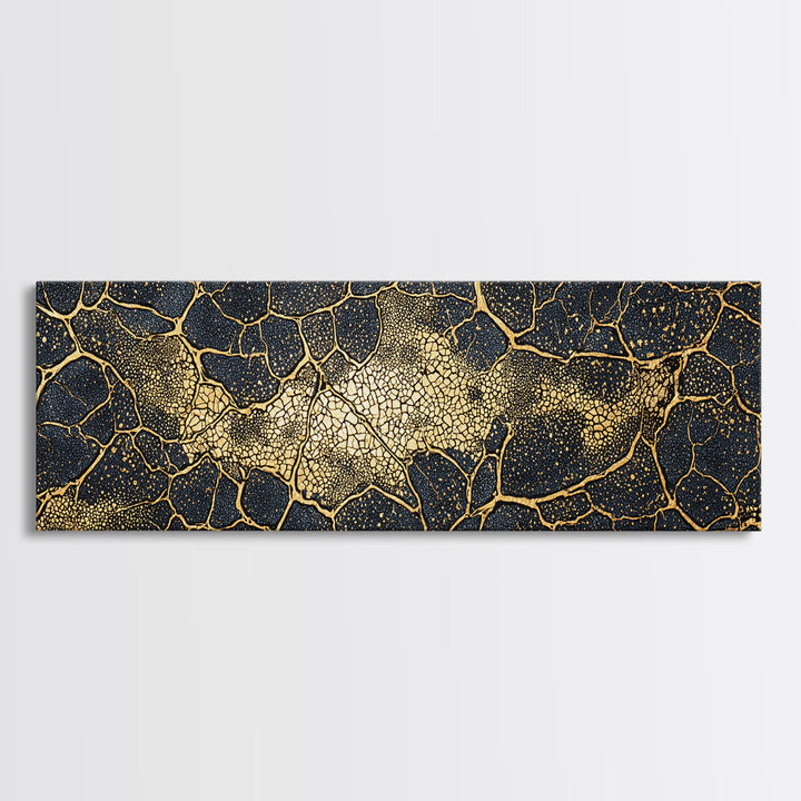 Black And Gold Cellular Cracked Abstract Wall Art, Luxury Canvas Print, Modern Organic Pattern, Bold Home Decor Statement Piece