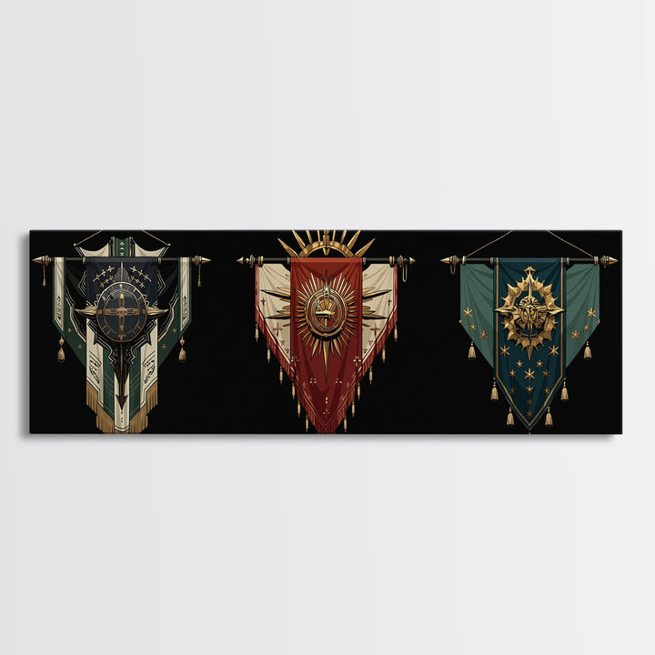 Ornate African Tribal Banners Wall Art, Gold Teal Shield Canvas, Afrocentric Decor, Modern African Art Print Gift For Home Decor