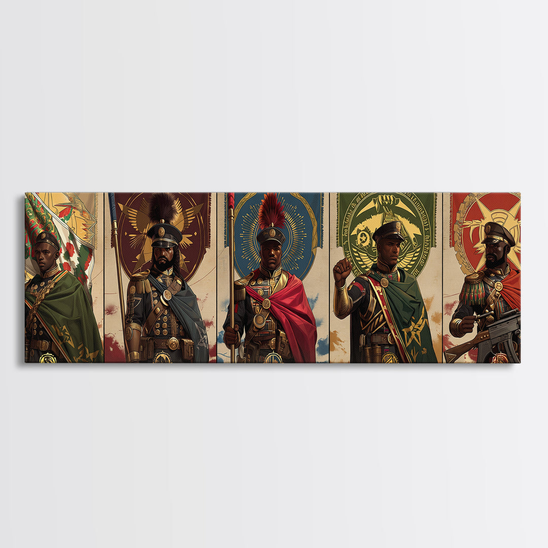 Regal African Warriors Framed Canvas Print, Ceremonial Soldier Portraits, African Warrior Art, Black Culture Wall Decor Gift