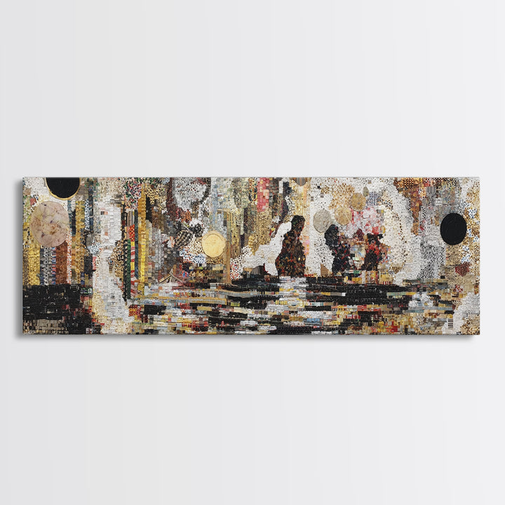 Textured Black Figures Cityscape Wall Art, Abstract African Jazz Scene, Modern Canvas Print For Living Room Decor Gift Idea