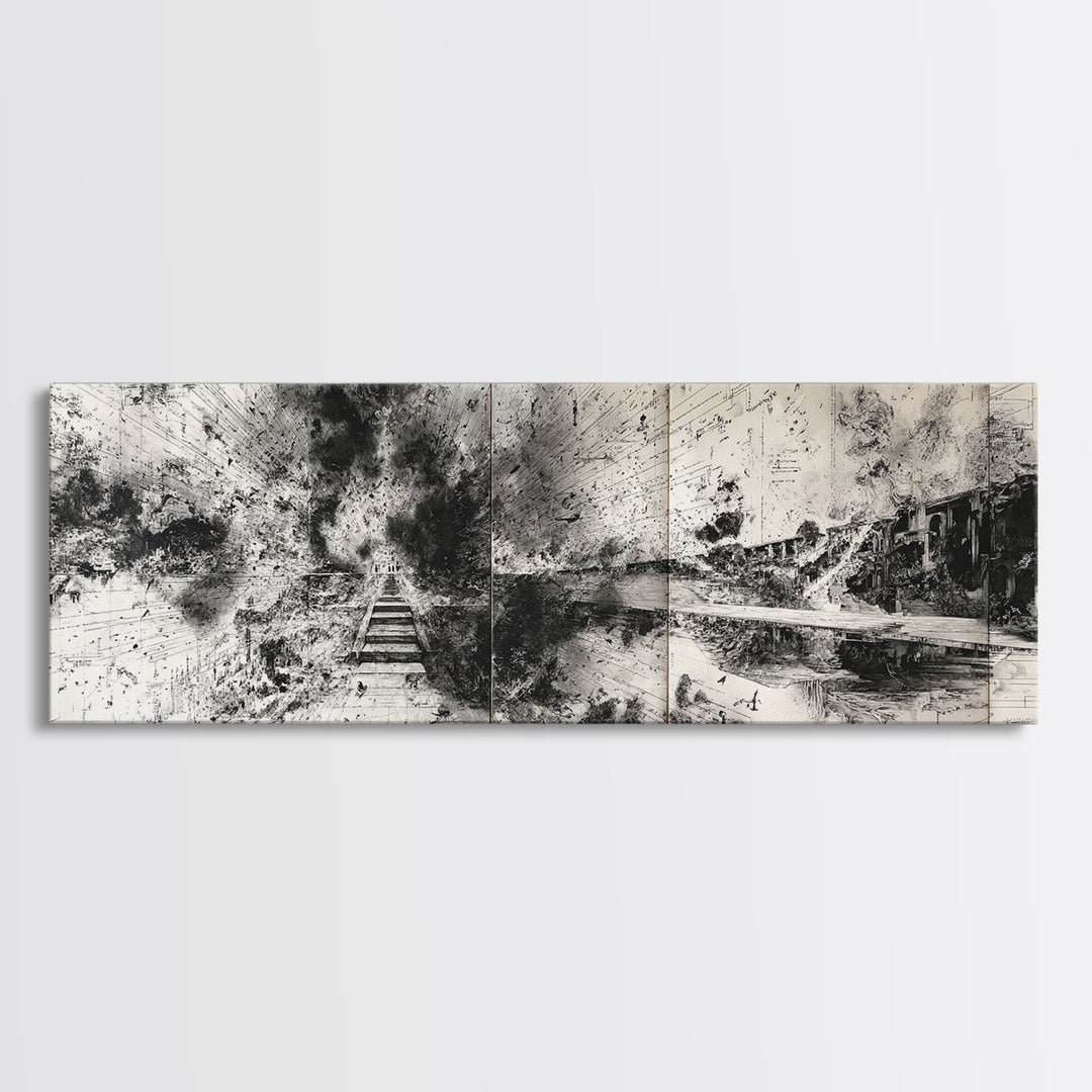 Black Ink Abstract Architecture Canvas Print, Minimalist Cityscape Wall Decor, Modern Office Art, Monochrome Gallery Gift