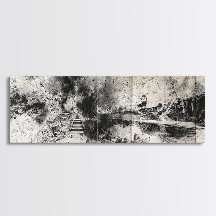 Black Ink Abstract Architecture Canvas Print, Minimalist Cityscape Wall Decor, Modern Office Art, Monochrome Gallery Gift
