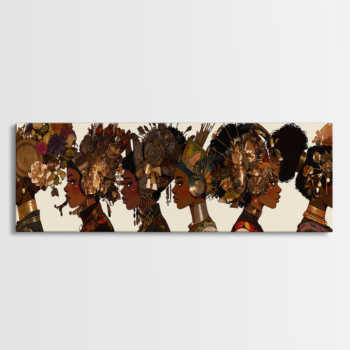 African Women Profile Wall Art, Regal Bold Afrocentric Fashion Portraits, Black Queen Canvas Print, Cultural Home Decor Gift