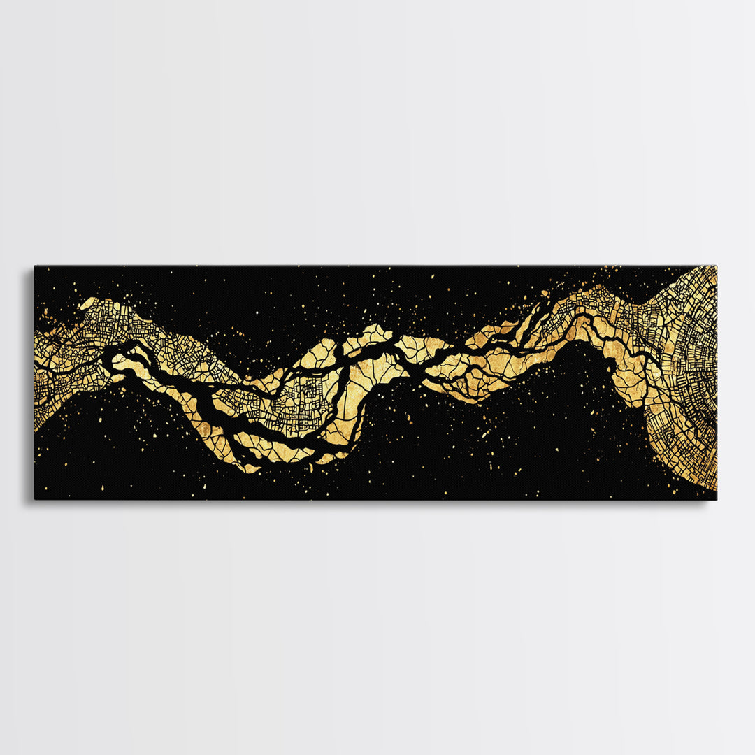 Gold Cracked River Abstract Canvas Print, Black And Gold Art, Luxury Canvas Art, Modern Wall Decor, Unique Home Decor Gift