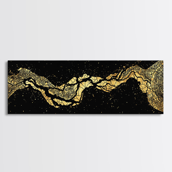 Gold Cracked River Abstract Canvas Print, Black And Gold Art, Luxury Canvas Art, Modern Wall Decor, Unique Home Decor Gift