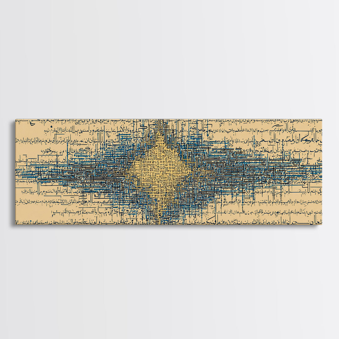 Blue Gold Signal Abstract Framed Canvas Print, Geometric Wall Art, Modern Canvas Art, Office Decor, Elegant Home Decor Gift