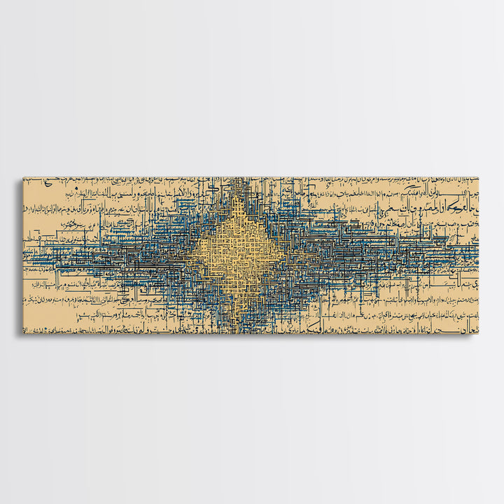 Blue Gold Signal Abstract Framed Canvas Print, Geometric Wall Art, Modern Canvas Art, Office Decor, Elegant Home Decor Gift