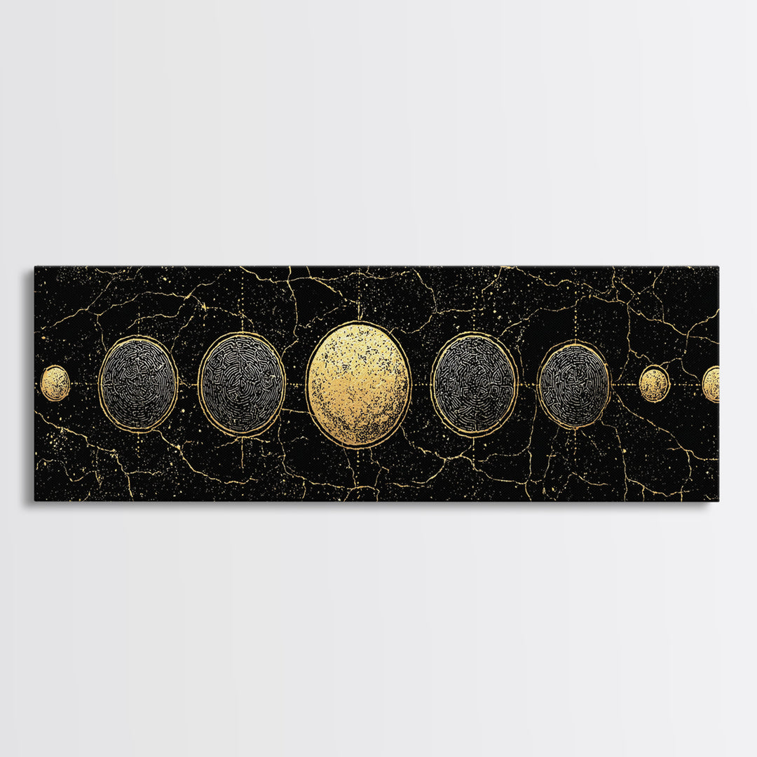 Gold Planet Alignment Wall Art, Black And Gold Art, Geometric Wall Art, Abstract Canvas Print, Luxury Canvas Art Decor Gift