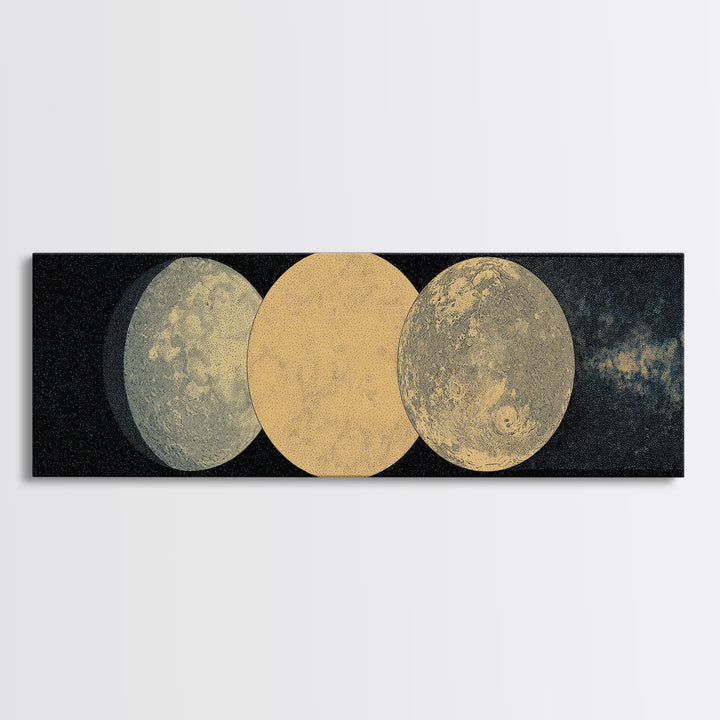 Triple Moon Texture Canvas Print, Minimalist Wall Art, Beige Wall Art, Black Art Print, Dreamy Wall Art, Bedroom Decor Gift