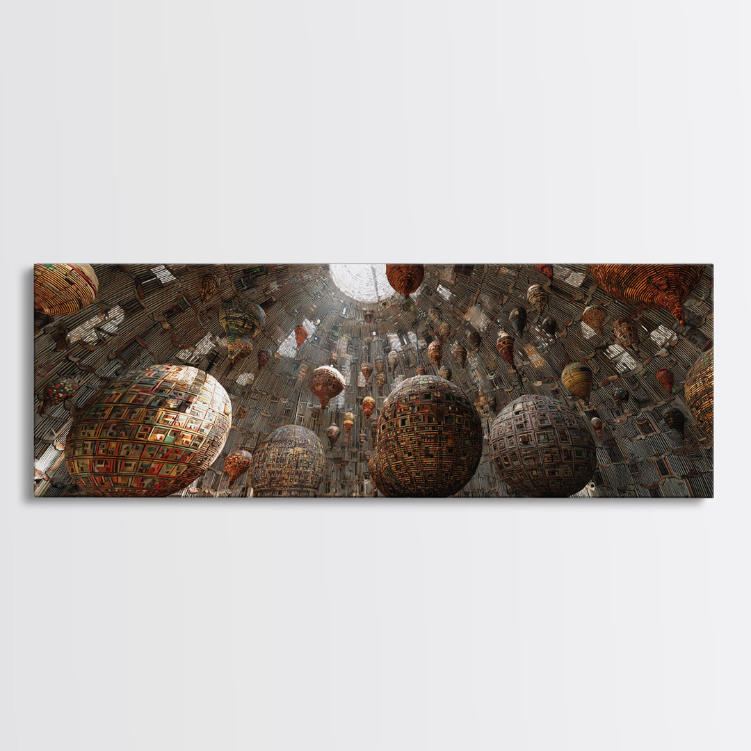 Floating Tribal Spheres Cave Wall Art, Afrofuturism Decor, African Abstract Art Print, Statement Gallery Living Room Decor