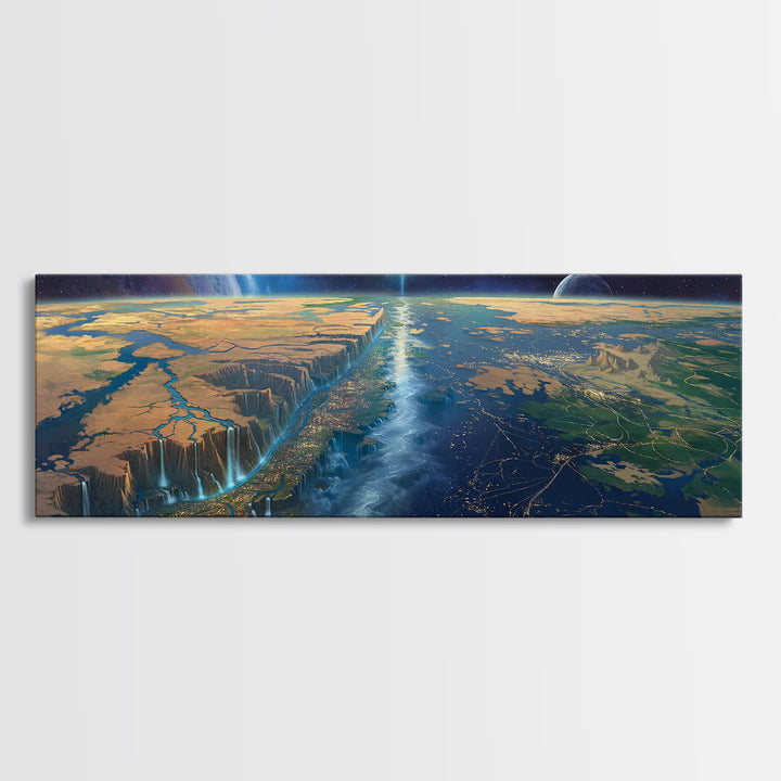 Futuristic African Continent Horizon Canvas Print, Afrofuturism Decor, Large Wall Art, Modern Landscape For Office Living Room Decor