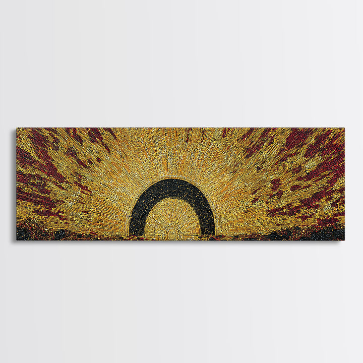 Radiant Golden Eclipse Sunrise Wall Art, Abstract African Art Decor, Burnt Orange Canvas Print, Bold Statement Home Decor