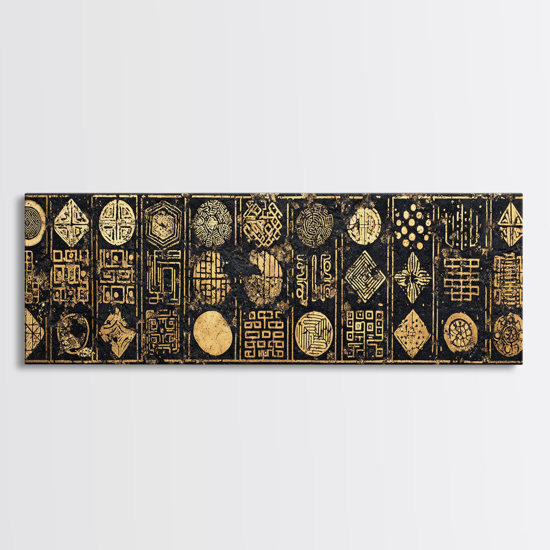 Gold Tribal Symbol Panels Wall Art African Tribal Art Print Afrocentric Decor Cultural Wall Decor Statement Canvas For Living Room