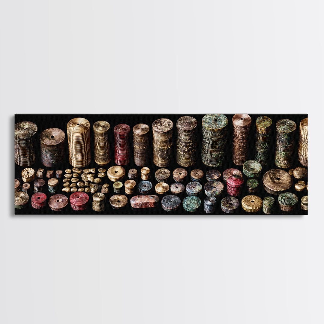 Ancient African Beads And Bronze Relics Canvas Print Tribal Art Decor Ethnographic Collection Wall Decor For Boho Home Gift