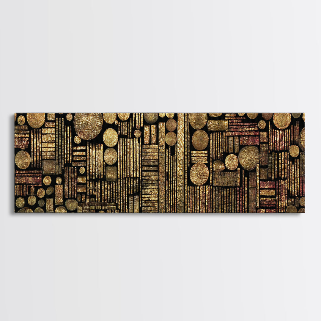 Gold Tribal Geometry And Circle Grid Wall Art Abstract African Art Luxury Canvas Decor Modern Ethnic Wall Decor For Living Room