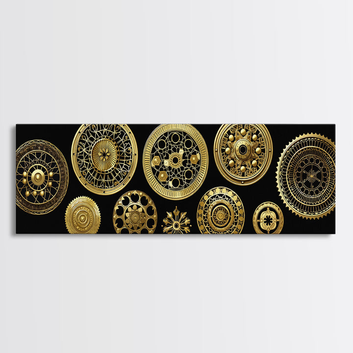Golden Celestial Wheels And Sun Discs Wall Art African Inspired Geometry Luxury Canvas Decor Mystical Gold Home Decor Gift