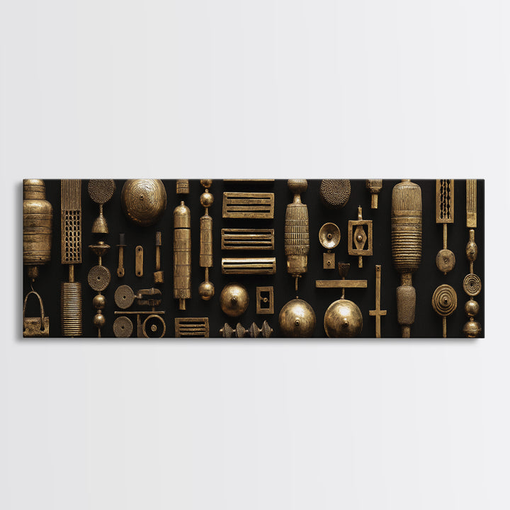 Bronze African Relics And Ritual Objects Framed Canvas Print Tribal Art Decor Ethnographic Gallery Wall Decor For Collectors