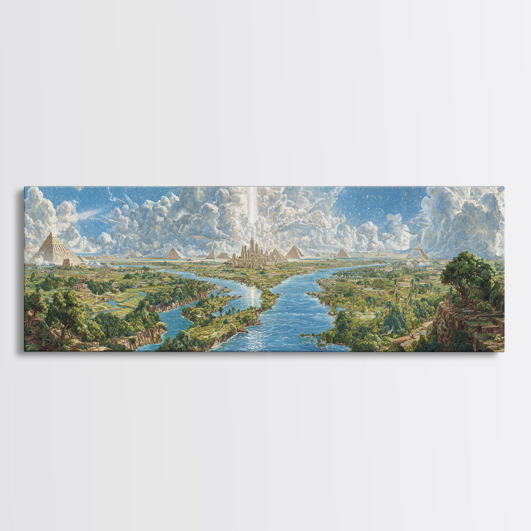 Ancient Nile River Pyramids Landscape Canvas Print, Egyptian African Wall Art, Safari Decor, Cultural History Home Decor