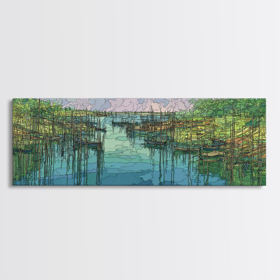 Turquoise Mangrove River Landscape Wall Art, Green Wetland Canvas Print, Nature Scene Art, Boho Coastal Home Decor, Large Living Room Art