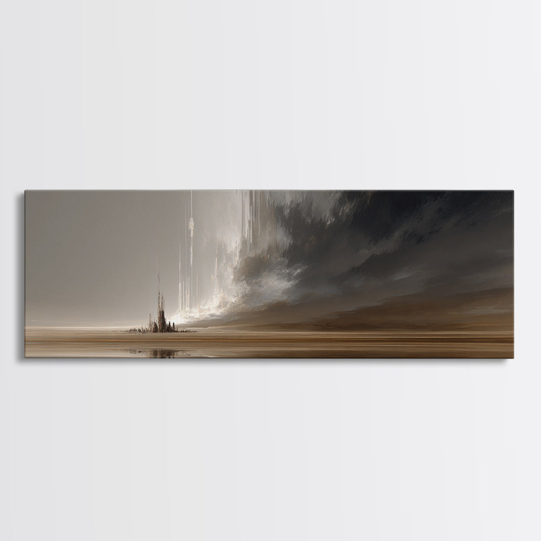 Moody Desert Spire And Stormy Shore Wall Art, Abstract Canvas Print, Neutral Earth Tone Decor, Modern Living Room Art For Office Decor