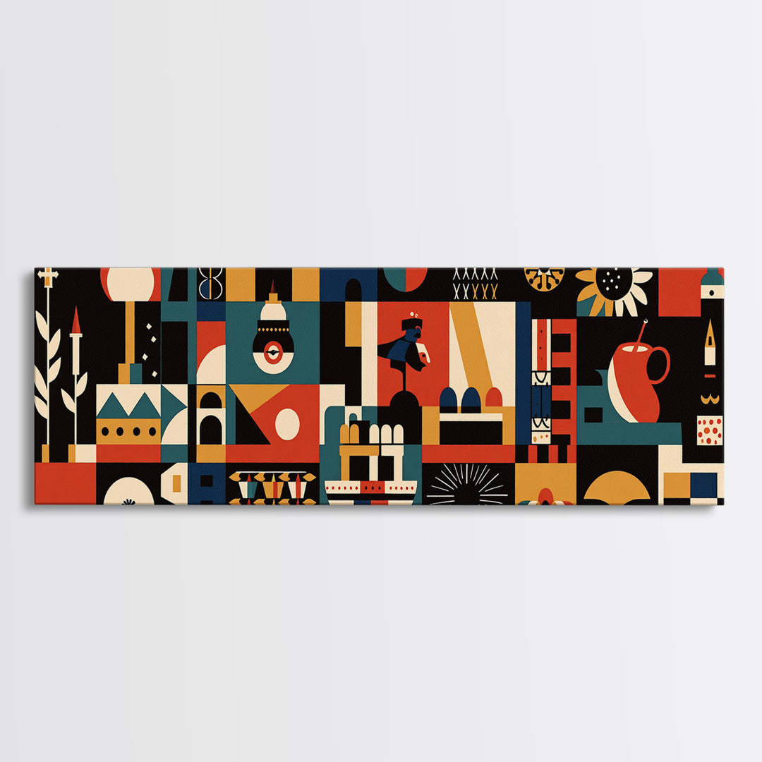 Modern Abstract African Symbols Wall Art, Geometric Masks, Tribal Patterns, Orange Black Afrocentric Canvas Print Home Decor