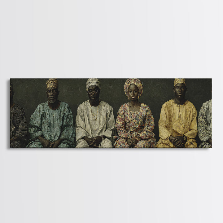 Elegant Seated African Royal Family Wall Art, Traditional Robes, Black Heritage Portrait, Afrocentric Framed Canvas Print