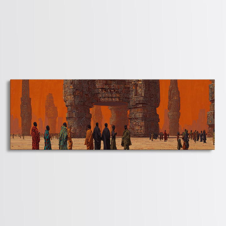 Surreal African Desert Monuments Canvas Print, Orange Ancestral City, Tribal Travelers Wall Art, Afrocentric Home Decor Gift