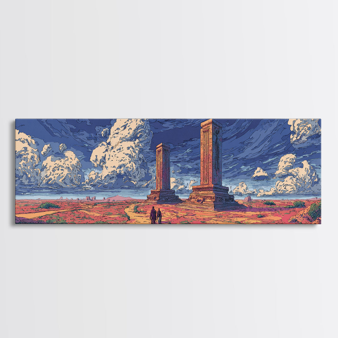 Ancient Desert Columns Under Dramatic Blue Sky Wall Art, African Landscape Print, Ruins Decor, Travel Poster, Living Room Gift