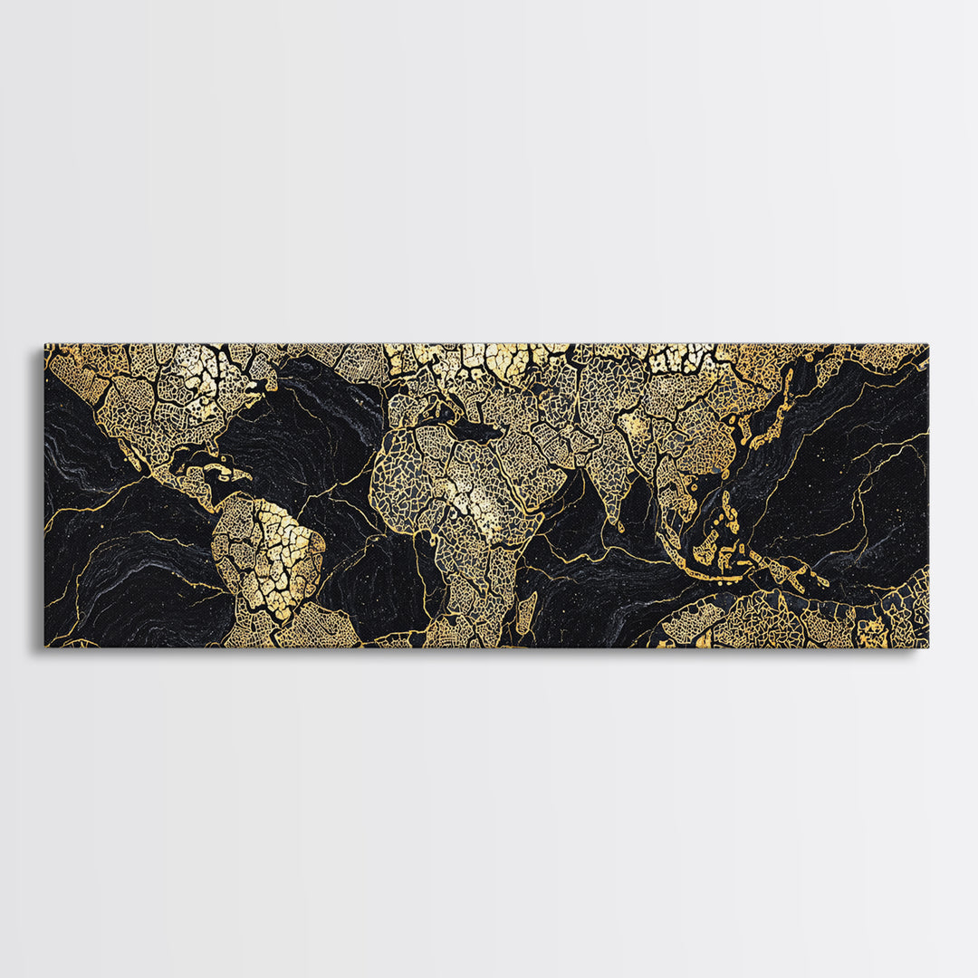 Black And Gold Africa World Map Canvas Print, African Wall Art, Luxury Office Decor, Travel Poster, Modern Home Decor Gift