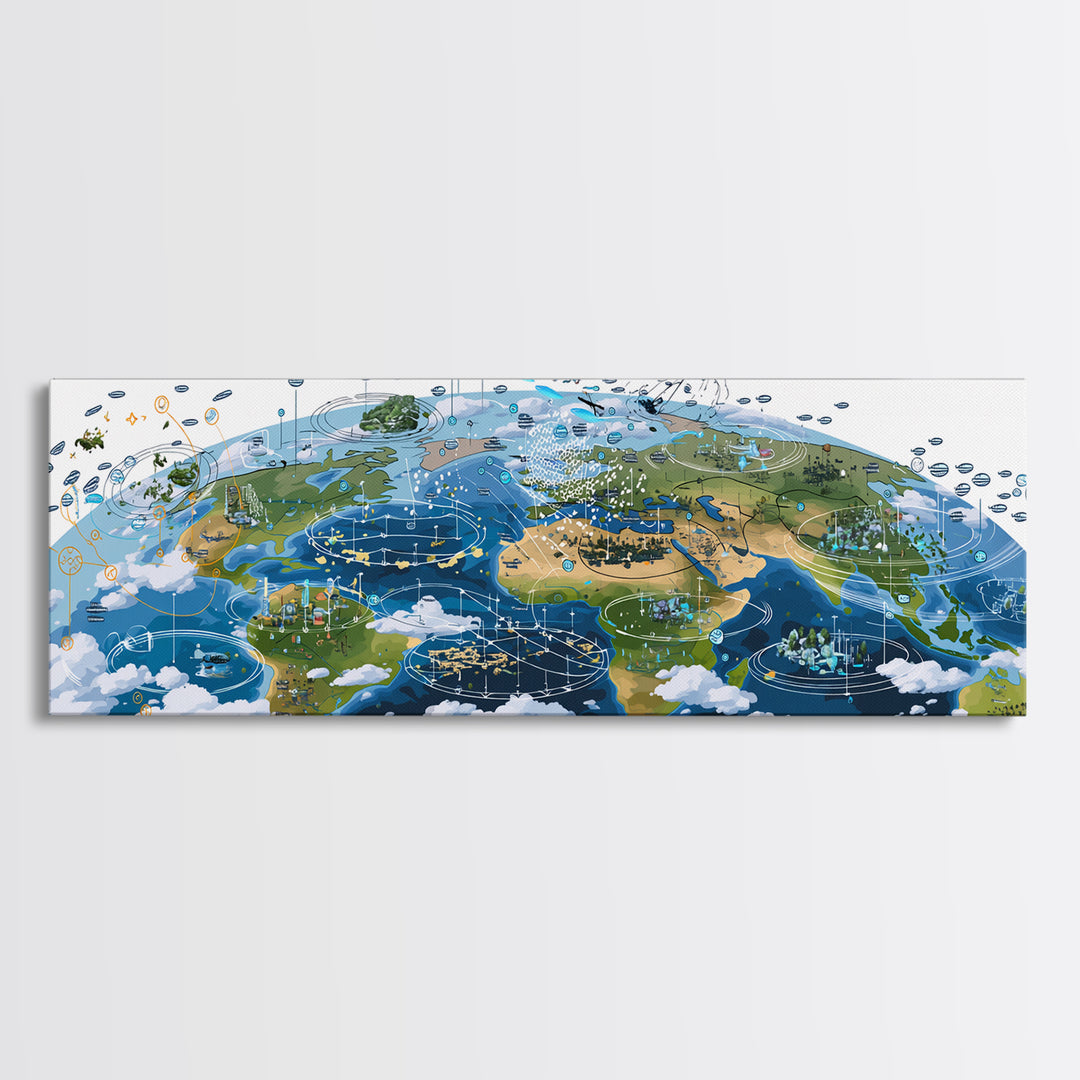 Illustrated Africa And World Weather Map Canvas Print, African Wall Art, Educational Travel Poster, Home Office Decor Gift