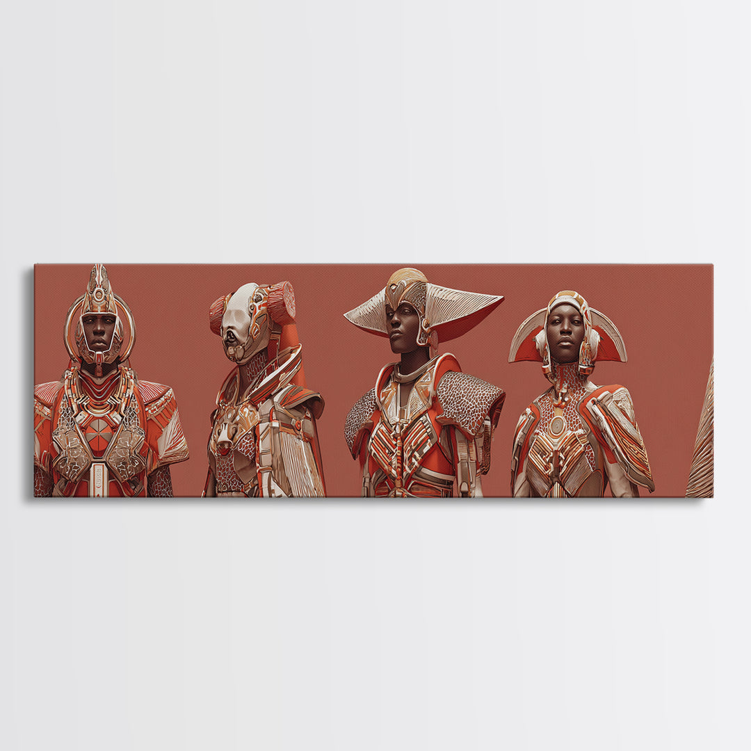 Regal African Futurist Women In Red Armor Wall Art, African Queen, Black Female Art, Afrocentric Decor, Empowerment Gift