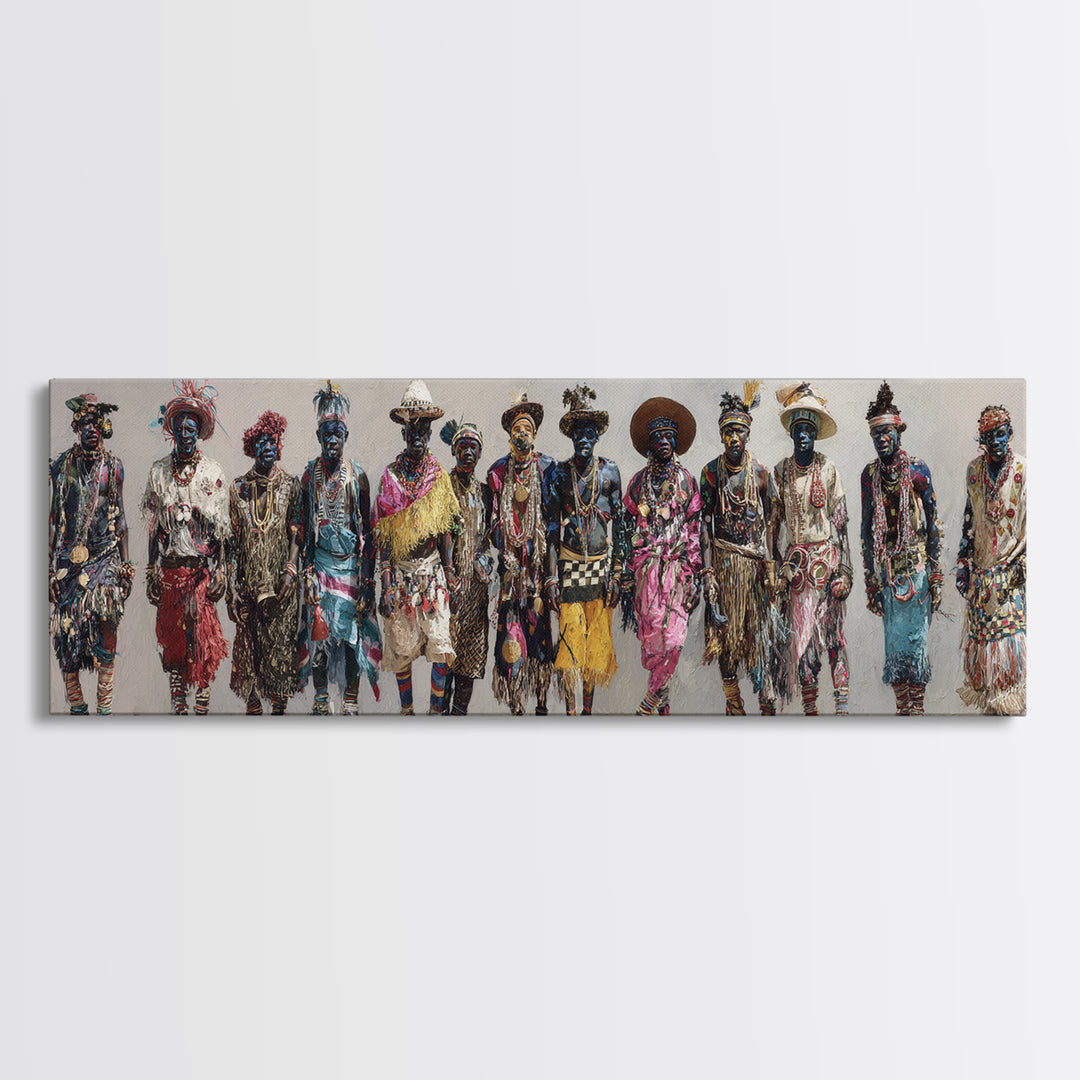 Colorful African Tribe Fashion Figures Wall Art, Modern Afrocentric Canvas Print, Boho Cultural Statement Home Decor Gift