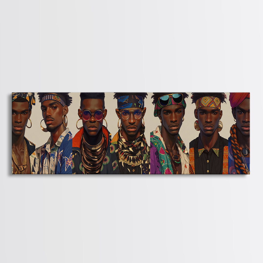 Stylish African Men Fashion Wall Art, Afrocentric Portrait Gallery, Modern Black Culture Decor, Tribal Jewelry Canvas Print