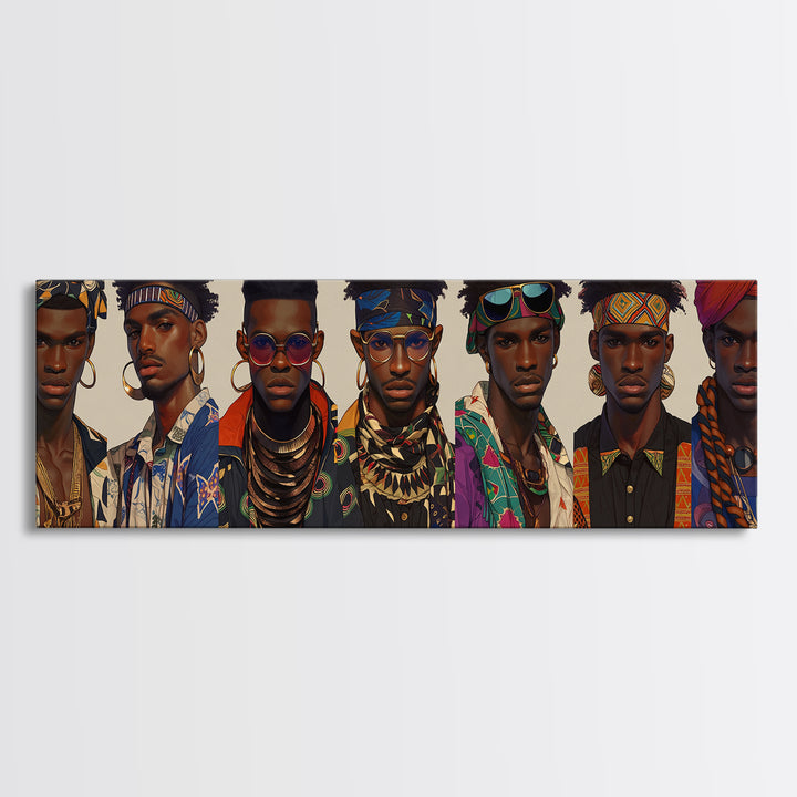 Stylish African Men Fashion Wall Art, Afrocentric Portrait Gallery, Modern Black Culture Decor, Tribal Jewelry Canvas Print