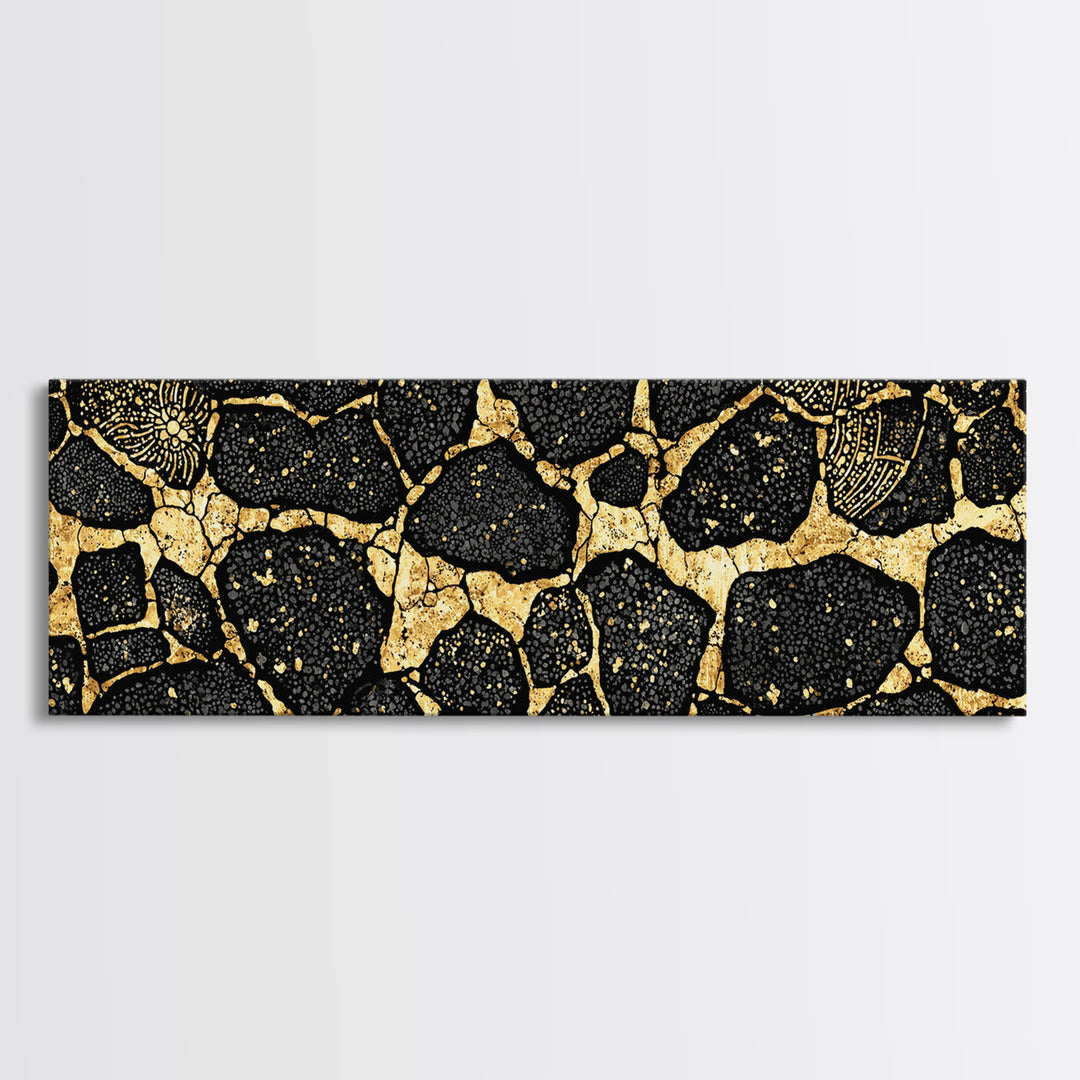 Black And Gold African Abstract Wall Art, Organic Stone Pattern, Luxury Tribal Decor For Elegant Living Room, Modern Geometric Canvas Print
