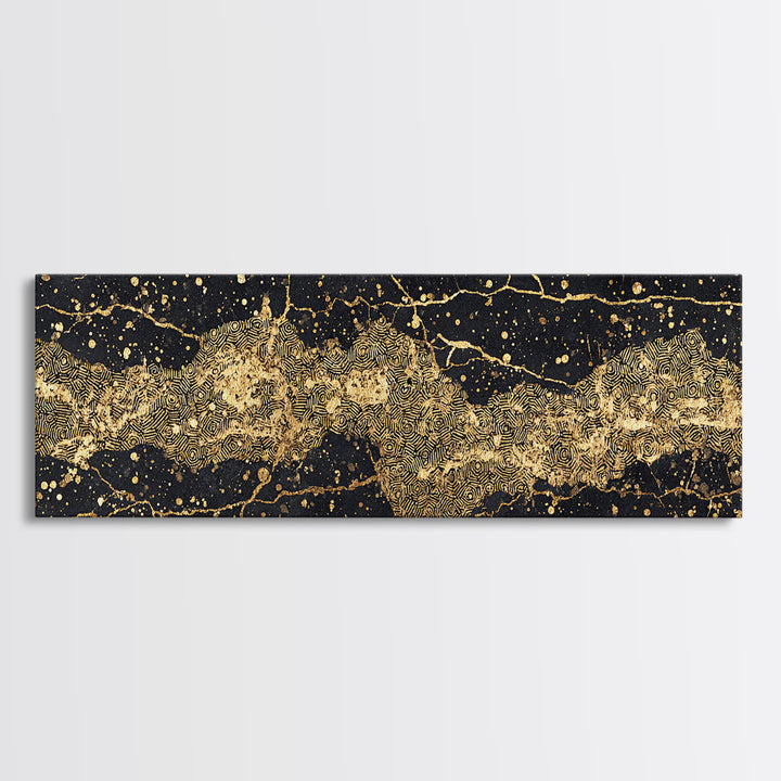 Black And Gold Abstract African Art Canvas Print, Luxury Modern Wall Decor, Textured Map Inspired Statement Home Decor Gift