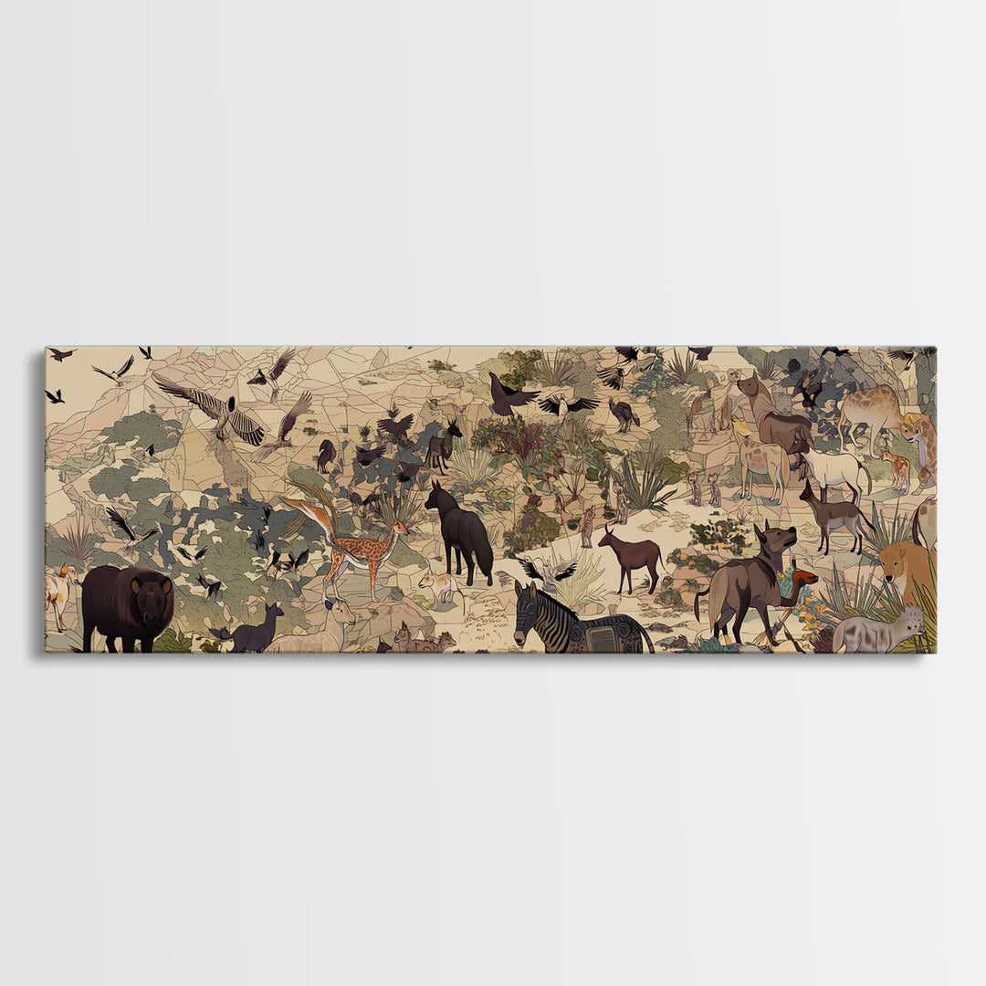 African Safari Animals Wall Art, Elephant Zebra Giraffe Wildlife Print, Serengeti Jungle Decor, Colorful Nature Scene Art
