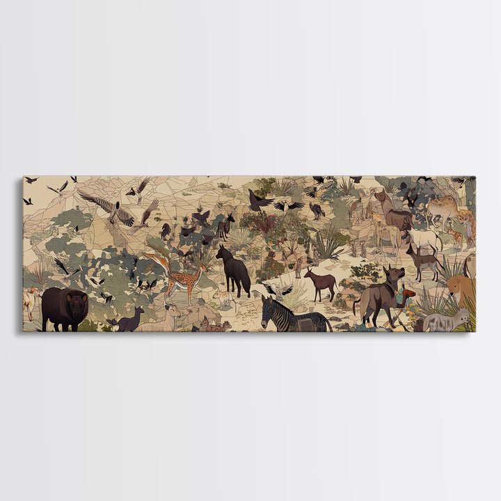 African Safari Animals Wall Art, Elephant Zebra Giraffe Wildlife Print, Serengeti Jungle Decor, Colorful Nature Scene Art