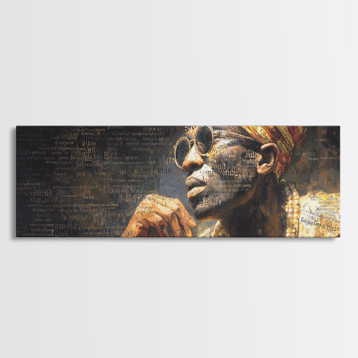 Regal Elder In Sunglasses And Headwrap Canvas Print, African Portrait, Black Wall Art, Afrocentric Decor, Cultural Gift For Home