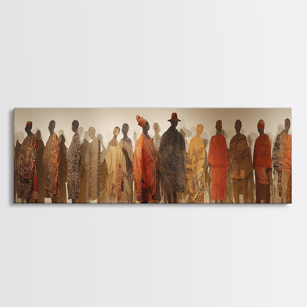 Textured African Figures In Gallery Canvas Print, Modern African Art, Ethnic Wall Decor, Cultural Home Decor, Large Wall Art