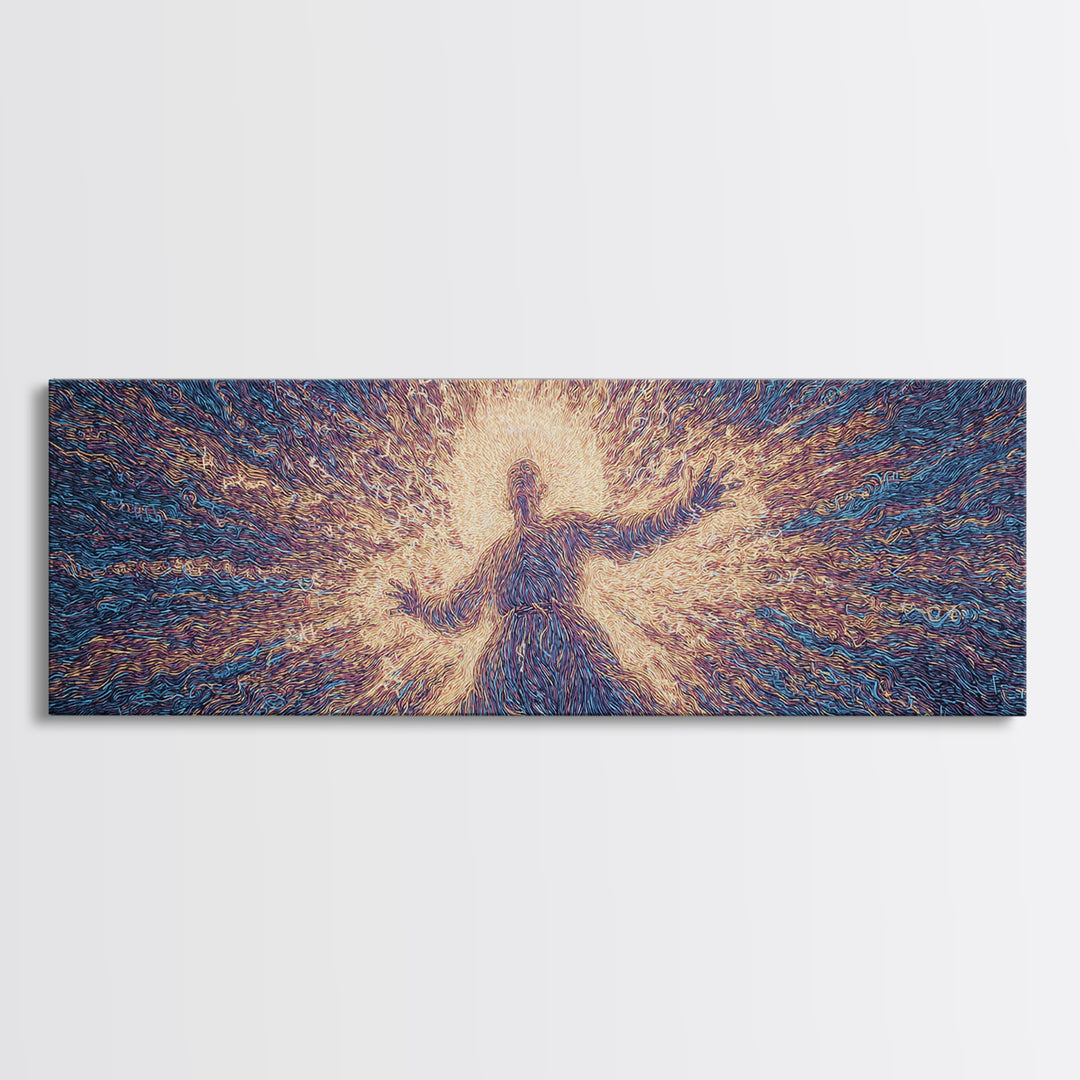 Radiant Dancing Spirit In Blue And Gold Wall Art, Abstract African Art, Mystical Wall Art, Spiritual Home Decor Gift For Living Room