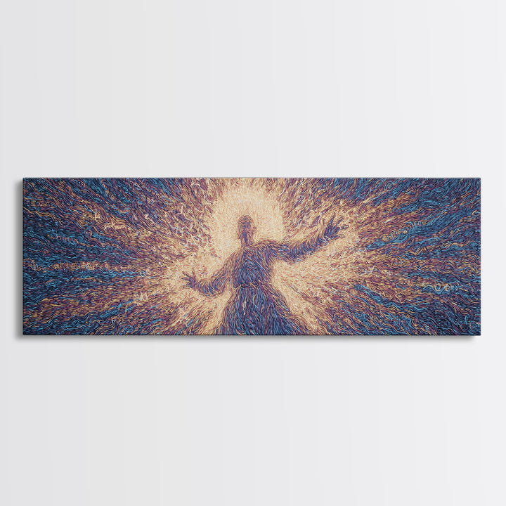 Radiant Dancing Spirit In Blue And Gold Wall Art, Abstract African Art, Mystical Wall Art, Spiritual Home Decor Gift For Living Room