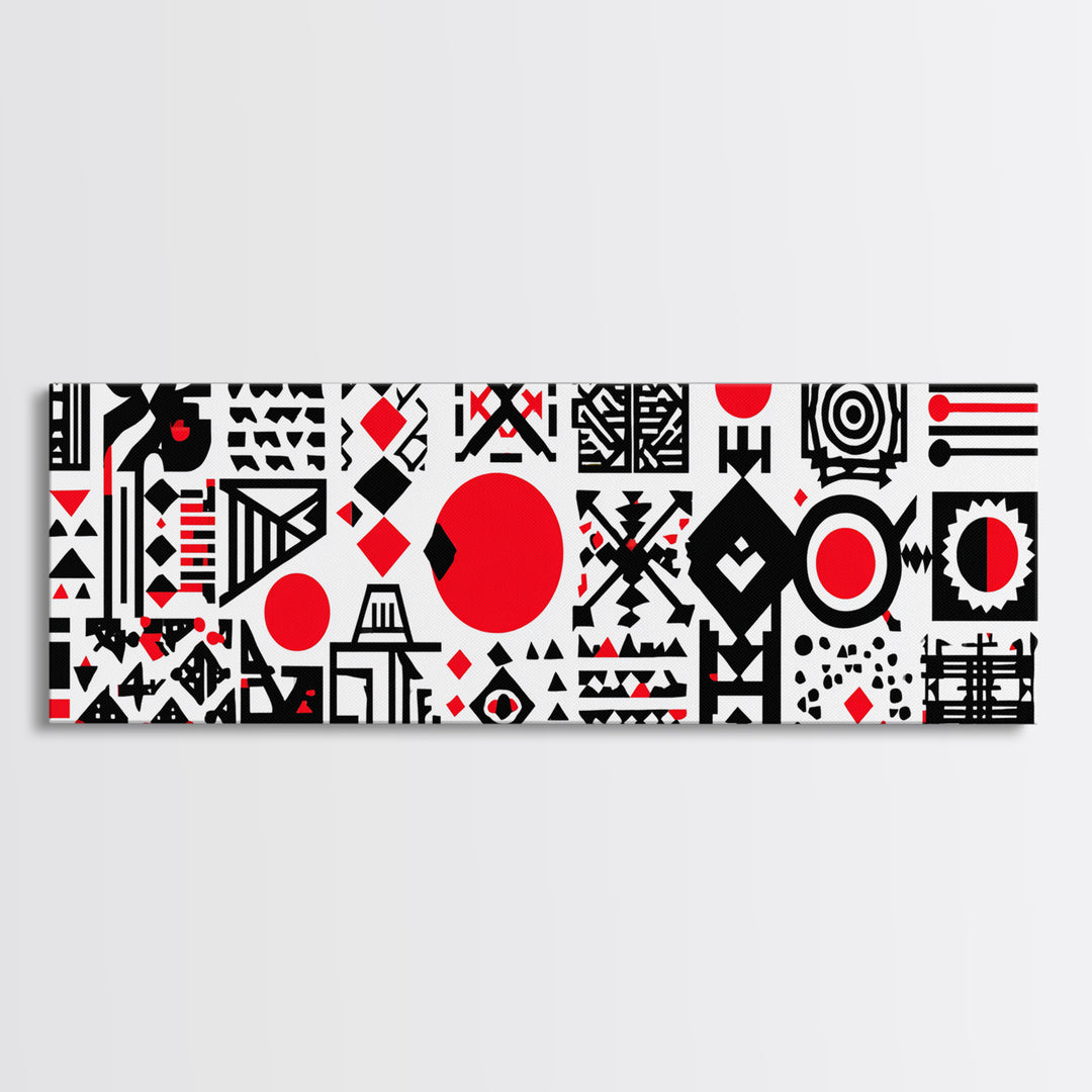 Bold Red Black Geometric Tribal Pattern Wall Art, African Abstract Art, Modern Afro Decor, Statement Canvas Print For Home