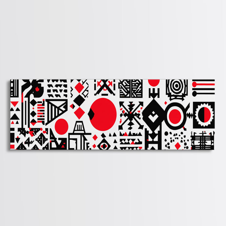 Bold Red Black Geometric Tribal Pattern Wall Art, African Abstract Art, Modern Afro Decor, Statement Canvas Print For Home