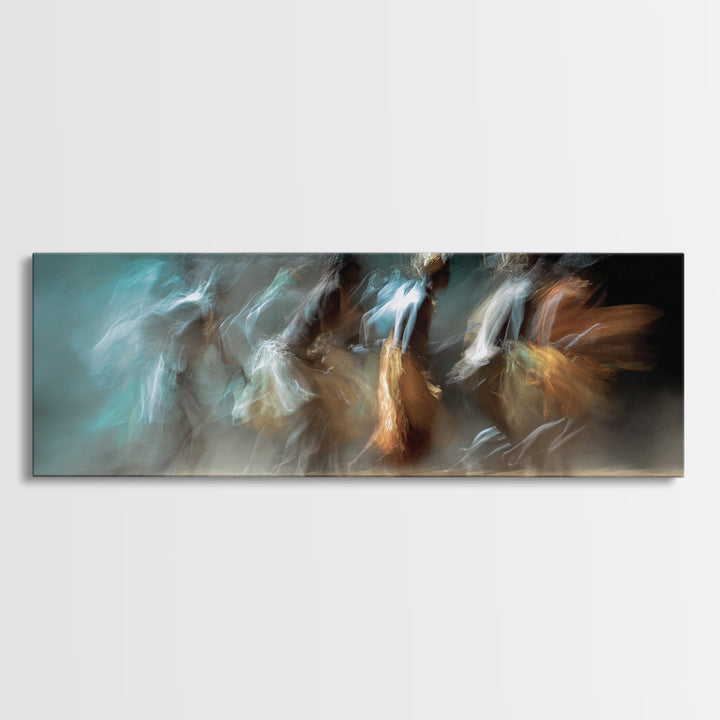 Blurred African Dancers In Blue And Amber Motion Wall Art, Afrocentric Canvas Decor, Cultural Dance Print, Living Room Art