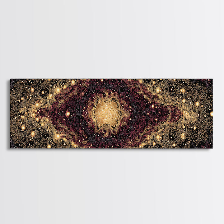 Golden Cosmic Eye Galaxy With Starlit Orbit Wall Art, Black And Gold Abstract Art, Spiritual Decor, Mystical Canvas Print