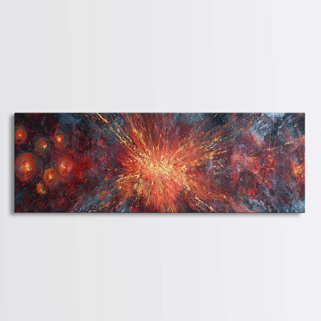 Exploding Nebula Canvas Print, Red Gold Galaxy Abstract Wall Art, Modern Space Decor, Large Statement Artwork For Living Room