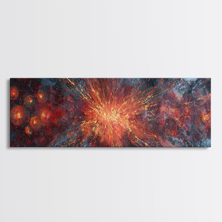 Exploding Nebula Canvas Print, Red Gold Galaxy Abstract Wall Art, Modern Space Decor, Large Statement Artwork For Living Room