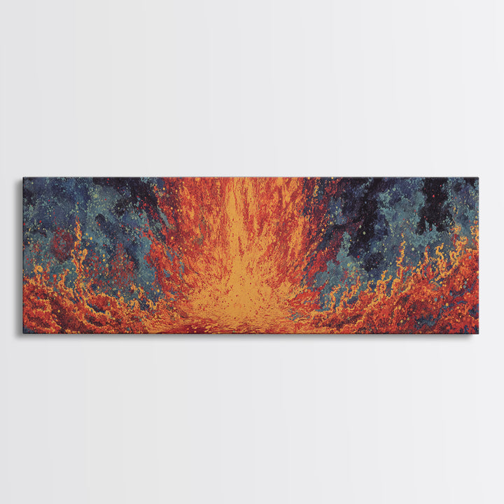 Fiery Abstract Ocean Wave Wall Art, Orange Blue Seascape Canvas, Modern African Inspired Decor, Bold Living Room Statement